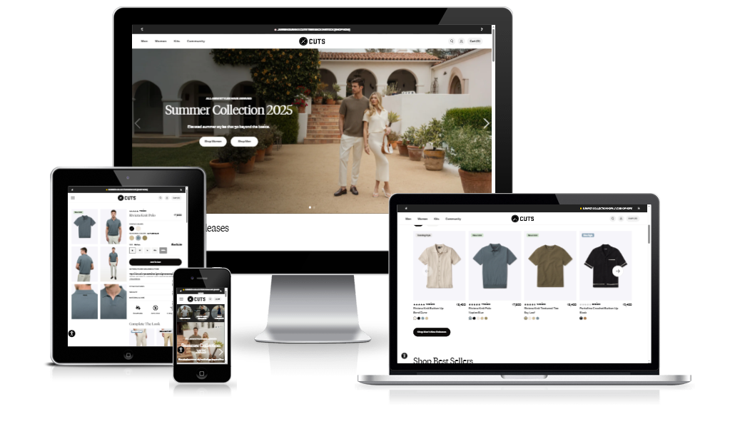 Custom Shopify development for bold, modern eCommerce brands — delivering a premium online store experience for CUTS Clothing.