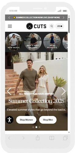 Custom Shopify development for bold, modern eCommerce brands — delivering a premium online store experience for CUTS Clothing.
